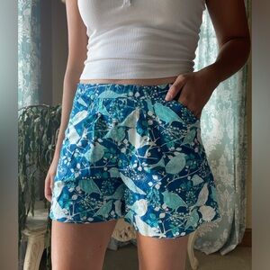 Handmade blue bird cotton shorts